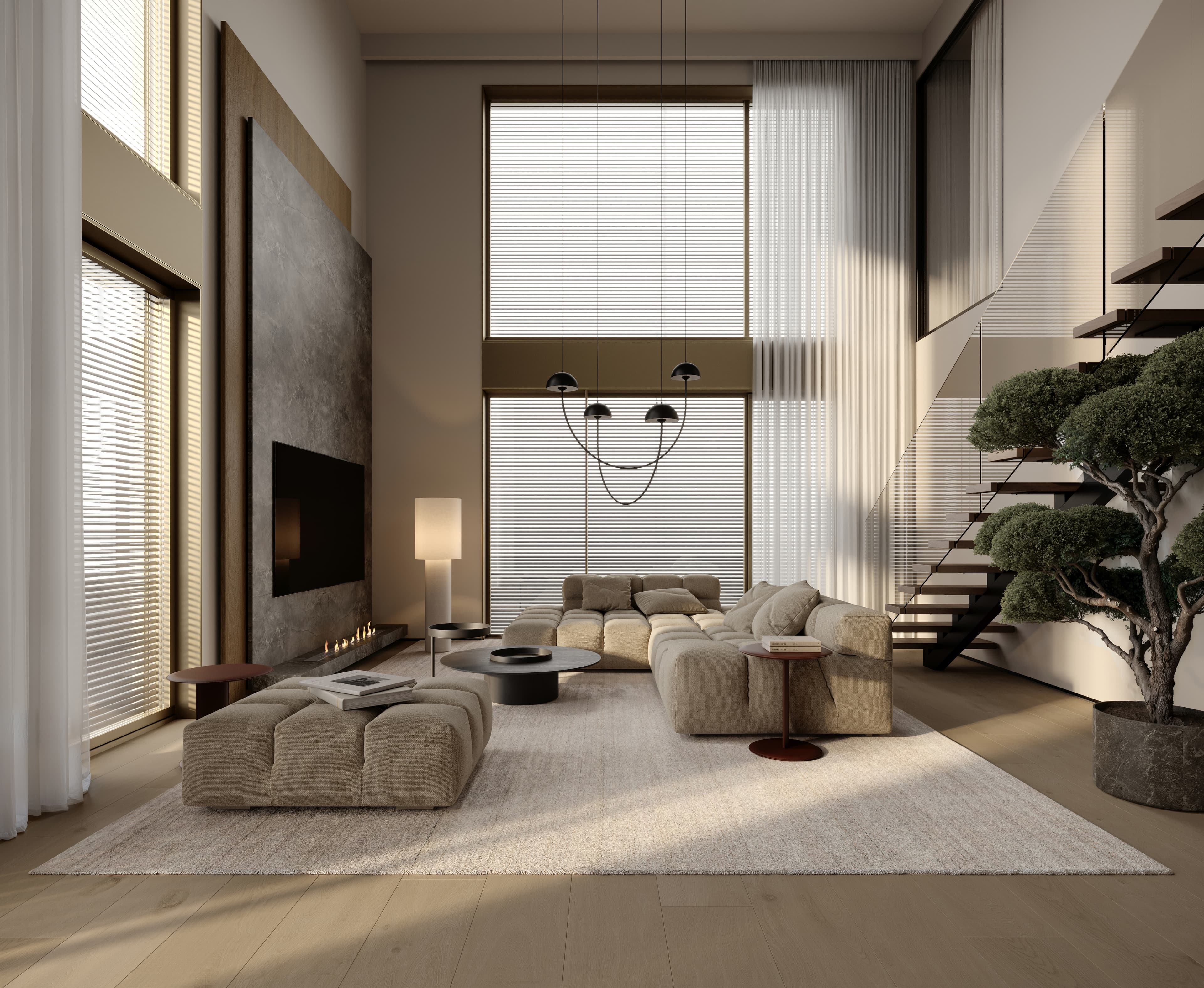 Randare interioara a unui living din ansamblul Somesului 15